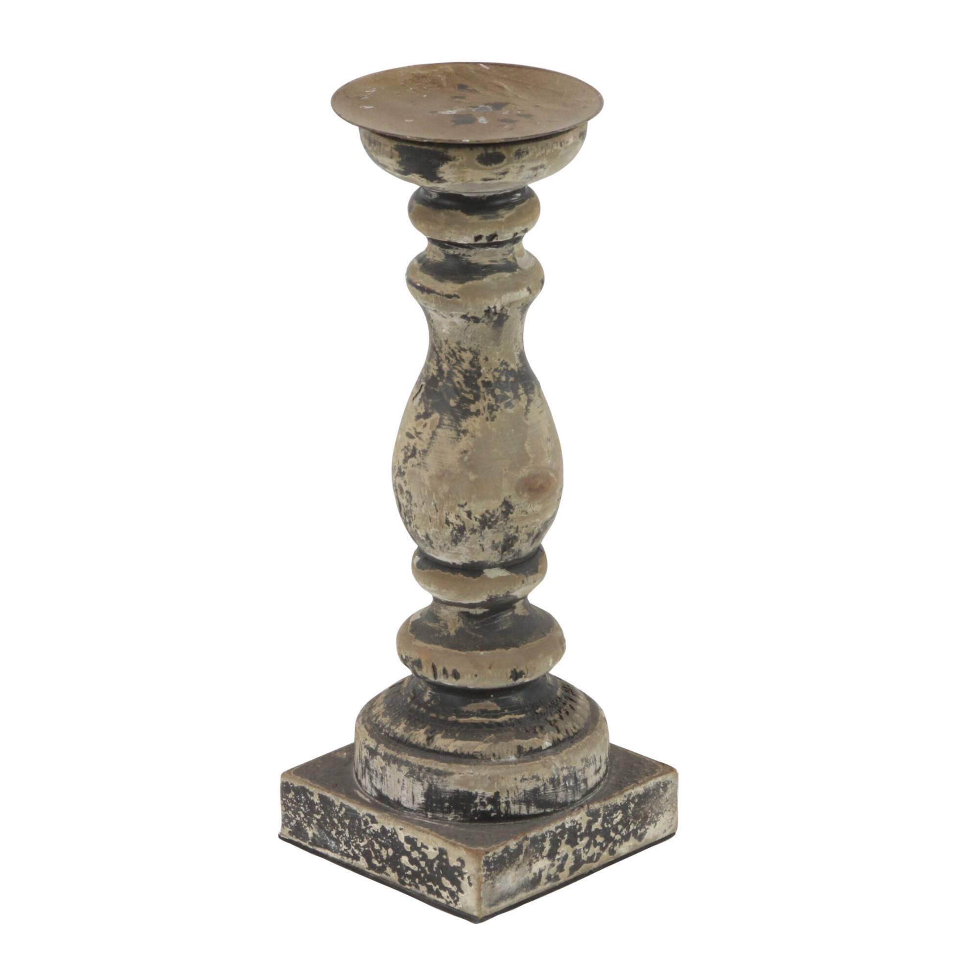 Distressed Brown Wood Traditional Candle Holder Set, 3ct.